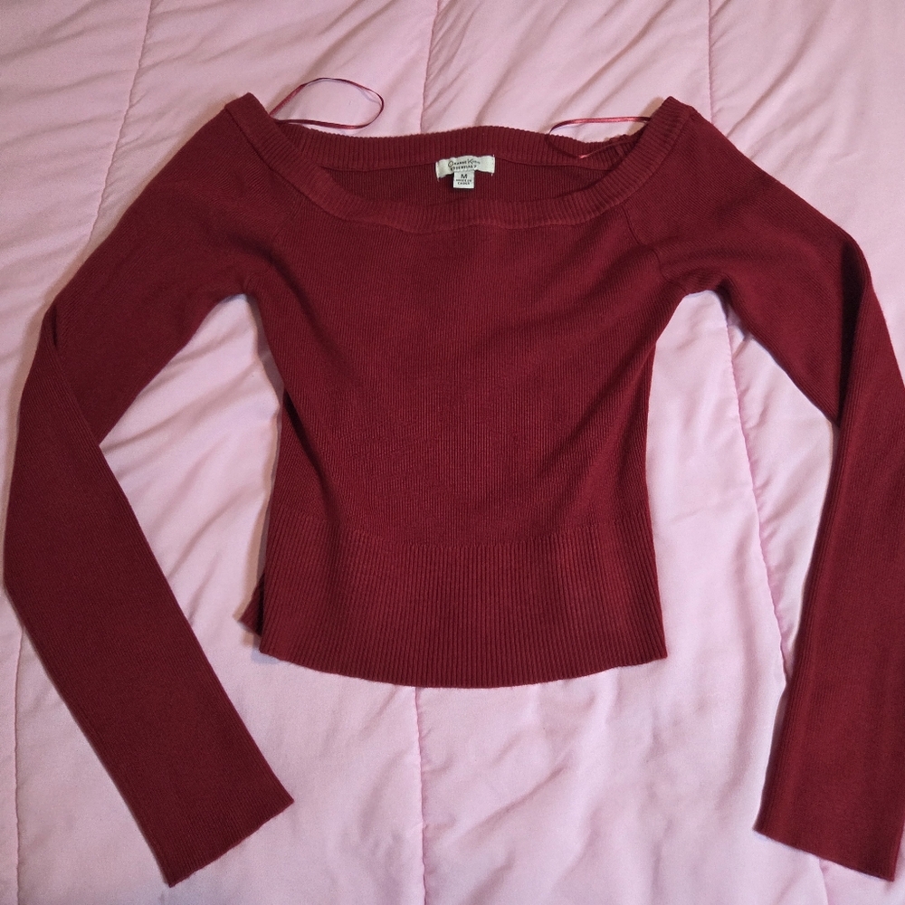ORANGE KISS Burgundy Off-Shoulder Cropped Sweater SIZE Medium